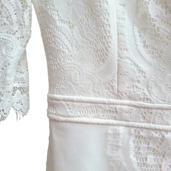 Tea n Cup White Lace Open Back Mini Dress Sheer Sleeve Size XS Bride Rehearsal - Picture 6 of 14